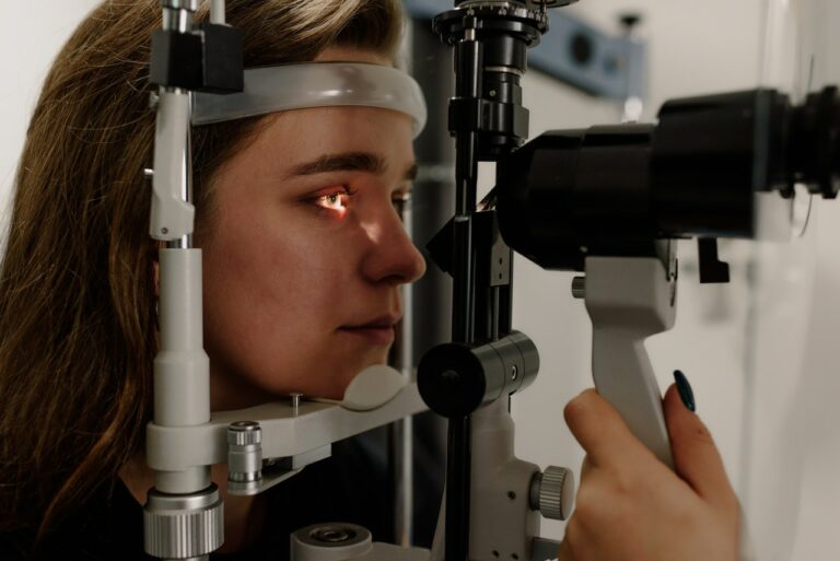 Girl getting an early vision checkup